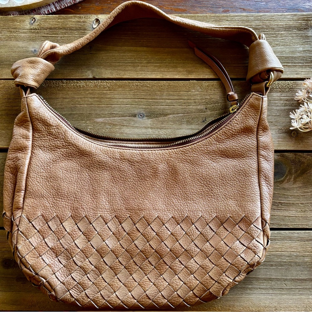 Brown Woven Elliott Lucca Leather Shoulder Bag
